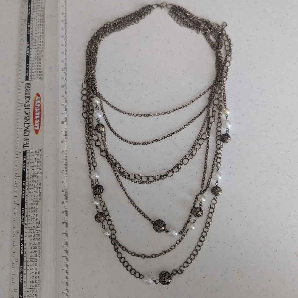 Vintage Set 80s Gold Pearl Charm Necklaces - Picture 3 of 9